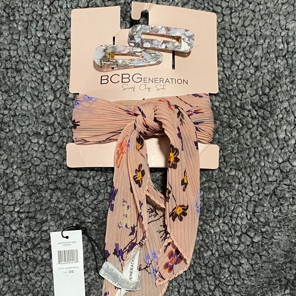 BCBGeneration Floral Hair Scarf and Clip Set - Pink and Purple